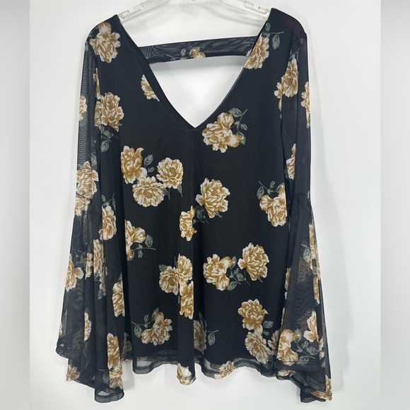 Loft NEW floral Lacy flutter sleeve top yellow Sz XXS - Picture 1 of 3